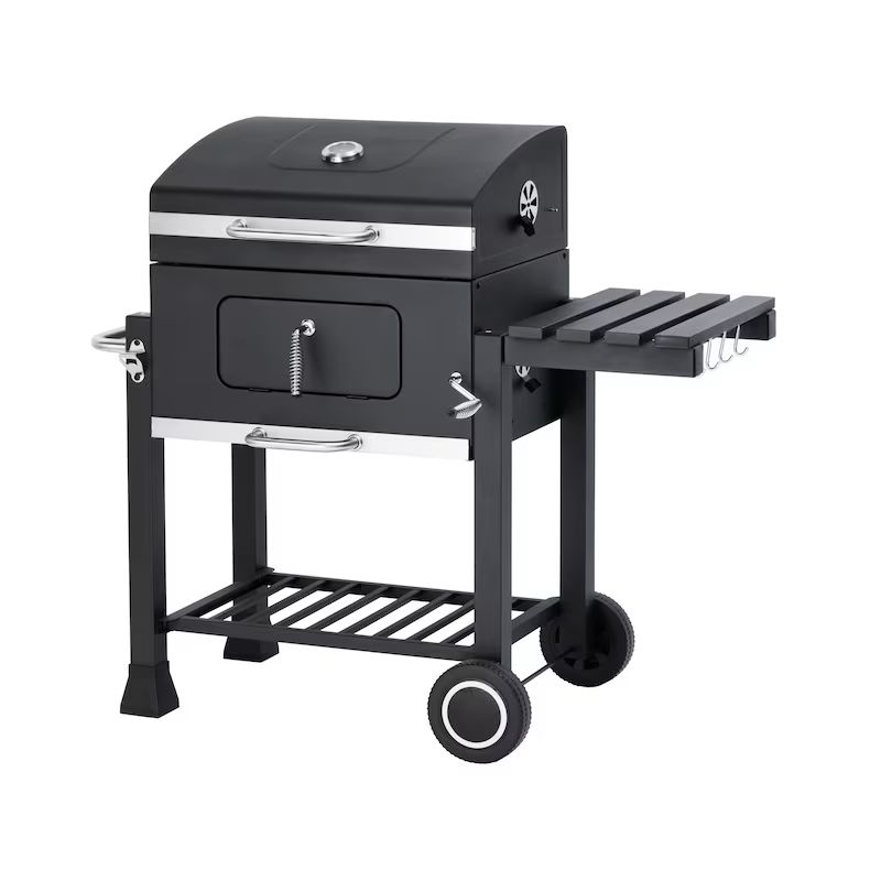 Tarrington House Barbacoa de carbón Memphis, acero/hierro fundido, superficie de barbacoa 41.7 x 57 cm, estante plegable, tapa con termómetro, negro