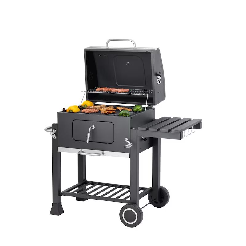 Tarrington House Barbacoa de carbón Memphis, acero/hierro fundido, superficie de barbacoa 41.7 x 57 cm, estante plegable, tapa con termómetro, negro