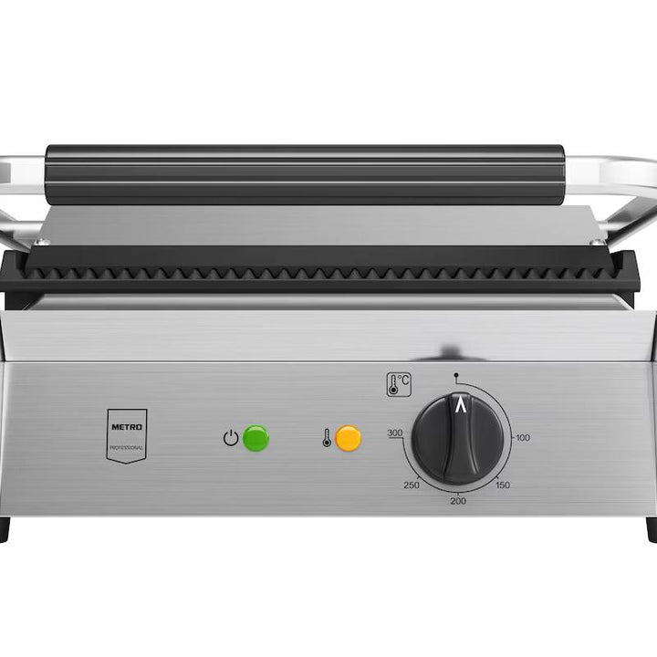 METRO Professional Plancha con Panini grill GPG1201, acero inoxidable, 43 x 36 x 20 cm, temperatura hasta 300 °C, 45 paninis cada 60 minutos, plata