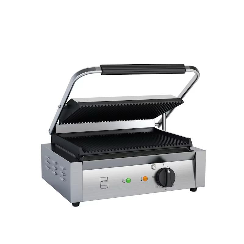 METRO Professional Plancha con Panini grill GPG1201, acero inoxidable, 43 x 36 x 20 cm, temperatura hasta 300 °C, 45 paninis cada 60 minutos, plata