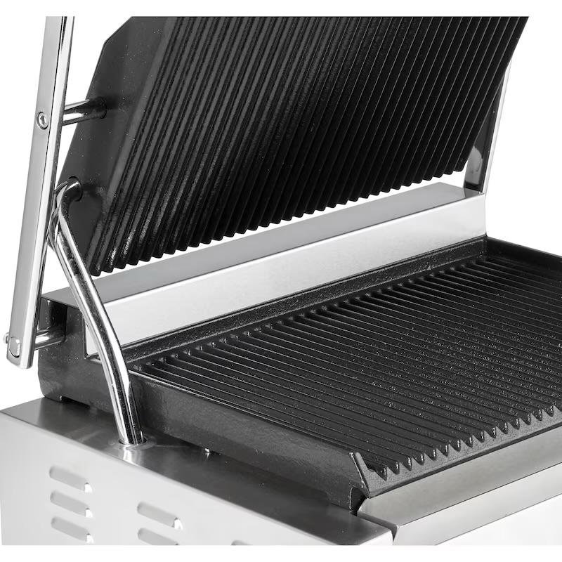 METRO Professional Plancha con Panini grill GPG1201, acero inoxidable, 43 x 36 x 20 cm, temperatura hasta 300 °C, 45 paninis cada 60 minutos, plata
