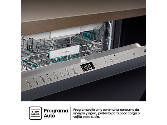 Lavavajillas integrable - Hisense HV673A65, 16 servicios, 7 programas, 59.8 cm, Tercera Bandejea, Wi Fi, Sin Panelar