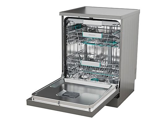 Lavavajillas - Hisense HS673A90X, 16 servicios, 7 programas, 59.9 cm, Conectividad Wi Fi, Tercera bandeja, Inox