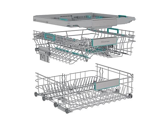 Lavavajillas - Hisense HS673A90X, 16 servicios, 7 programas, 59.9 cm, Conectividad Wi Fi, Tercera bandeja, Inox