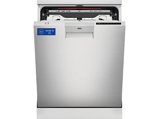 Lavavajillas - AEG FFB76717PM, 14 servicios, 9 programas, 60 cm, Tercera bandeja, programa ExtraHygiene, Inox