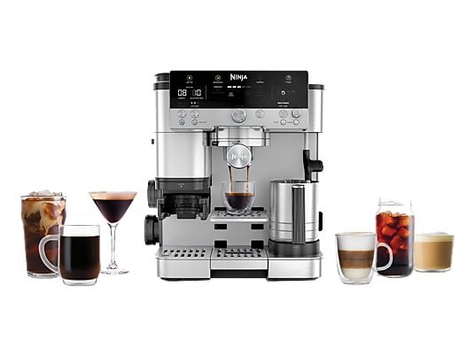 Cafetera express - Ninja Luxe Café Premier ES601EU, 9 bar, 1650W, 2 Tazas, Capacidad del depósito 2L, Capacidad de café en grano 250g, Plata
