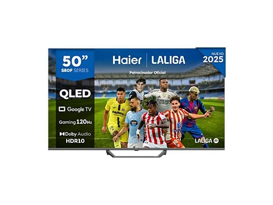 TV QLED 50" - Haier S80 Series H50S80FUX, QLED 4K HDR10, Google TV, Gaming 120Hz, Dolby Audio, Negro
