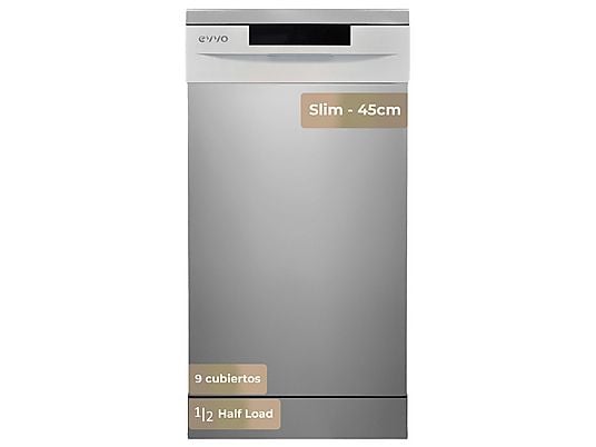 Lavavajillas libre instalación 45 cm - EVVO D1X Slim, 5 programas, 448 mm, Inox