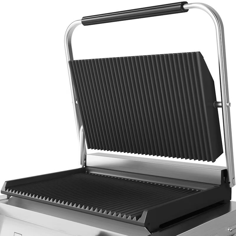 METRO Professional Plancha con Panini grill GPG1201, acero inoxidable, 43 x 36 x 20 cm, temperatura hasta 300 °C, 45 paninis cada 60 minutos, plata