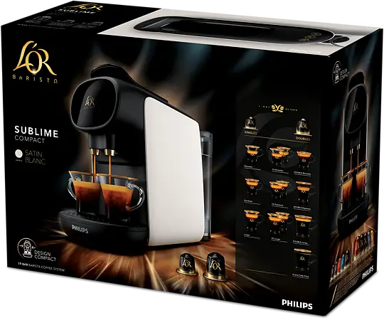 Cafetera de cápsulas - ‎Philips ‎LM9012/00 L'OR Barista Sublime, Función 2 tazas, o 1 doble, 1450 W, 19 bar, 0.80 l, Sistema antigoteo, Blanco